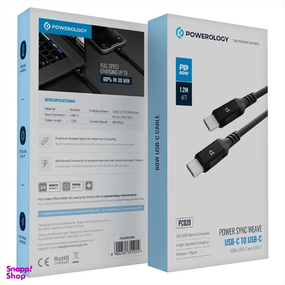 کابل Type-C پاورولوژی مدل PC020 طول 1.2 متر