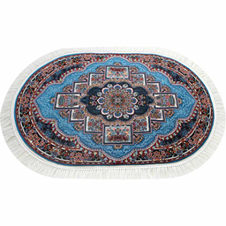 فرش ماشینی مدل بیضی طرح ناردون رنگ آبی