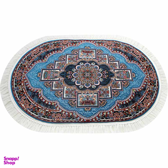 فرش ماشینی مدل بیضی طرح ناردون رنگ آبی