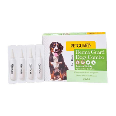 قطره ضد کک و کنه سگ نژاد بزرگ پت گارد مدل Derma Guard Dogs Combo بسته 4 عددی