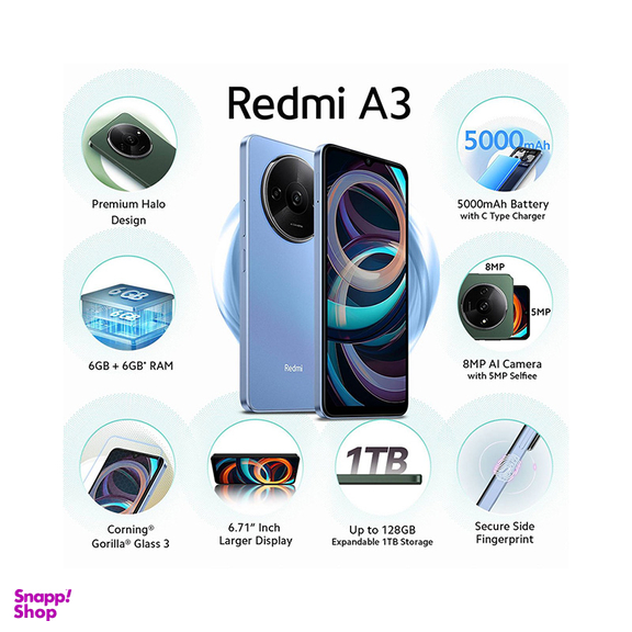 گوشی موبایل شیائومی مدل Redmi A3 دو سیم کارت ظرفیت 128 گیگابایت رم 4 گیگابایت