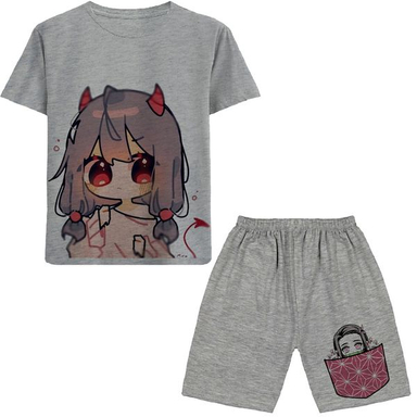 ست تیشرت آستین کوتاه و شلوارک دخترانه طرح انیمه مدل N07