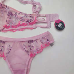 ست شورت و سوتین زنانه نوشه پوش مدل فنردار توری کد 88827 رنگ یاسی