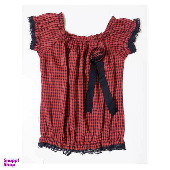 بلوز زنانه مدل رز طرح چهارخانه رنگ قرمز