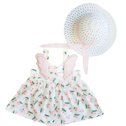 پیراهن دخترانه بالدار به همراه کلاه طرح گیلاس کد 10147