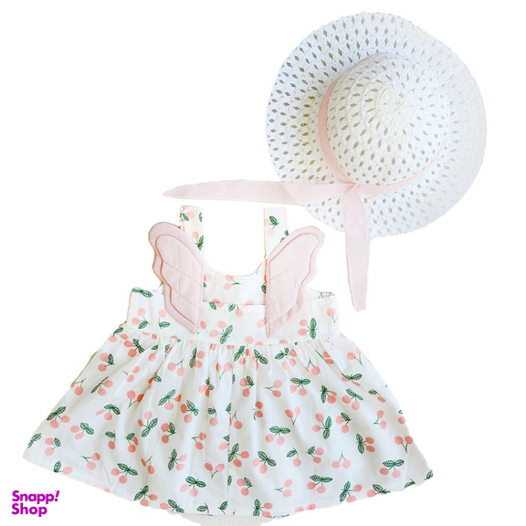 پیراهن دخترانه بالدار به همراه کلاه طرح گیلاس کد 10147