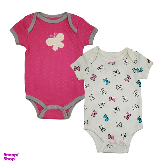 بادی آستین کوتاه نوزادی کد 6235 رنگ سرخابی مجموعه 2 عددی