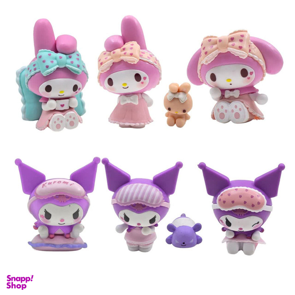 فیگور ناب سل مدل کرومی و ملودی کیوت Melody & Kuromi 2IN1 ارتفاع 7 سانتی متر مجموعه 8 عددی
