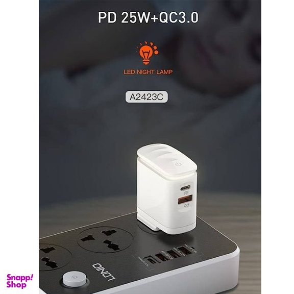 شارژر دیواری 25 وات الدینیو مدل A2423C همراه با کابل USB-C