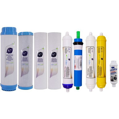 فیلتر دستگاه تصفیه آب آکوآ اسپرینگ مدل F-S7-B9A مجموعه 8 عددی به همراه رسوب گیر اسکالکس پلاس