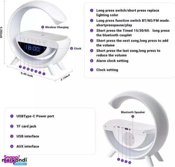 اسپیکر بلوتوث و ساعت زنگدار گوگل RGB دار و وایرلس شارژ G مدل 3401