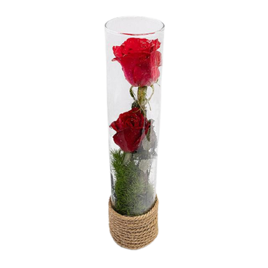 گل رز دو شاخه شیشه ای تعداد 1 عدد