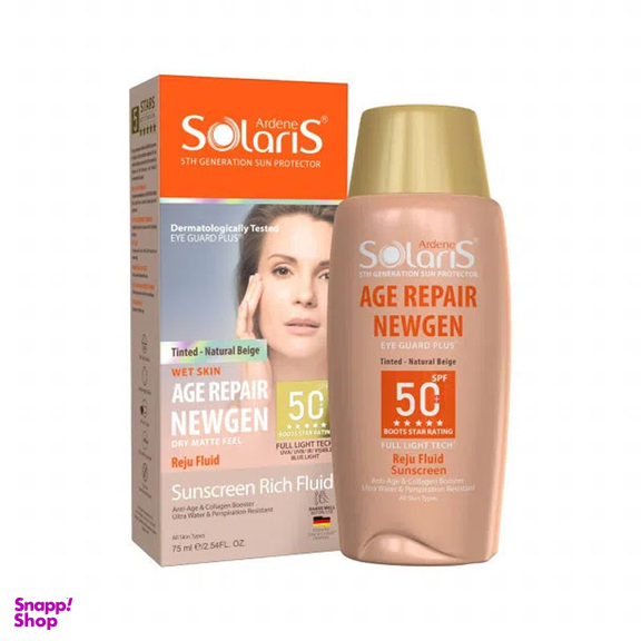 فلوئید ضد آفتاب آردن سولاریس مدل Agerepair Newgen SPF 50 رنگ بژ طبیعی حجم 75 میلی لیتر