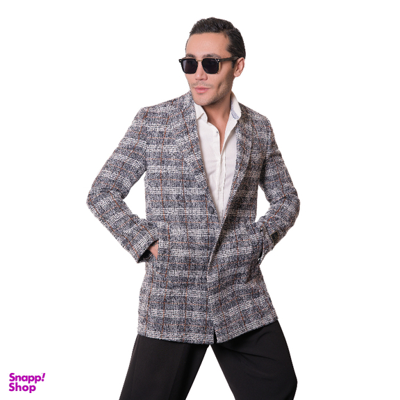 پالتو مردانه مدل چهارخانه کشمیر رنگ عسلی