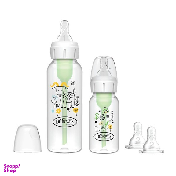 شیشه شیر دکتر براونز طرح گاومیش کد sb02005 مجموعه 2 عددی گنجایش 120 و 250 میلی لیتر