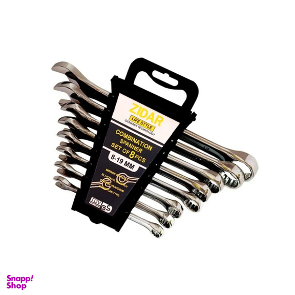 آچار یکسر تخت و یکسر رینگی زیدار کد 2030018 بسته 8 عددی