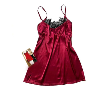 لباس خواب ساتن زنانه لوکا کد 105 رنگ زرشکی