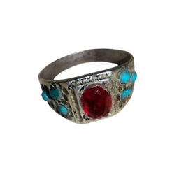 انگشتر نقره زنانه مدل یاقوت گارنت طبیعی با مخراج فیروزه