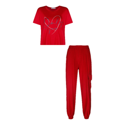 ست تیشرت و شلوار زنانه لوینت مدل laya کد 6353 رنگ قرمز