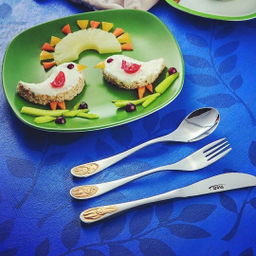 سرویس قاشق و چنگال 4 پارچه ناب استیل مدل کودک طلایی