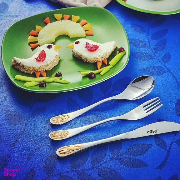 سرویس قاشق و چنگال 4 پارچه ناب استیل مدل کودک طلایی