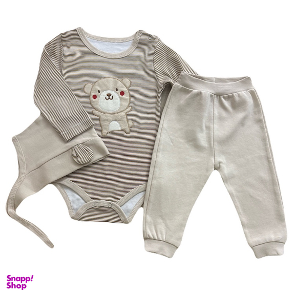 ست سه تکه نوزادی کلاه گوش دار کد 004