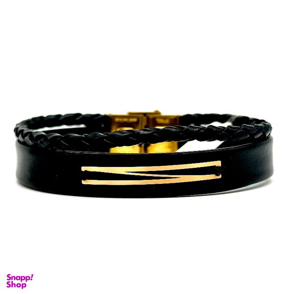 دستبند چرم و پلاک طلا 18 عیار مردانه کد ch66