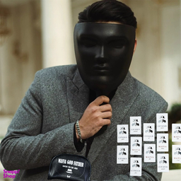 ماسک ایفای نقش مافیا مدل اشرافی بسته 12 عددی رنگ مشکی به همراه 30 کارت بازی