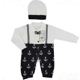 ست سرهمی و کلاه نوزاد مدل پسر بازیگوش کد 2514 رنگ سفید مشکی