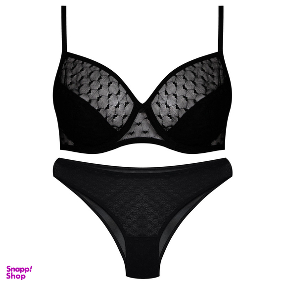 ست شورت و سوتین زنانه برتا مدل فنردار کد 5110-2430-HB رنگ مشکی