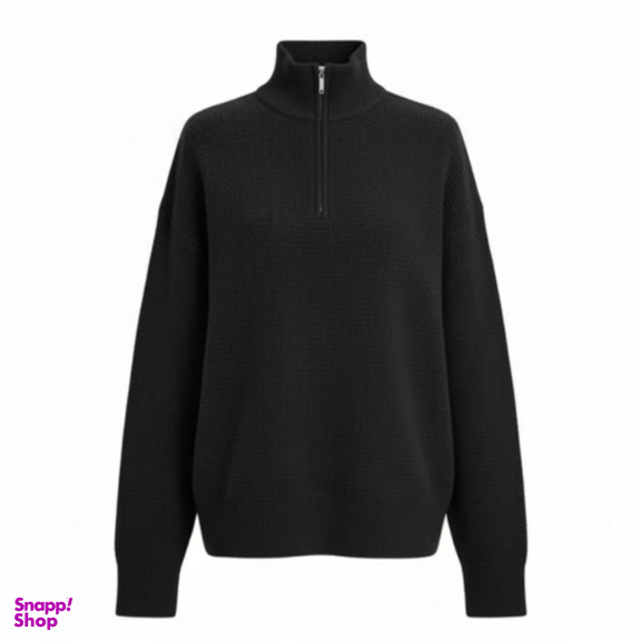 ژاکت بافت زنانه مدل نیم زیپ کد 142 رنگ مشکی