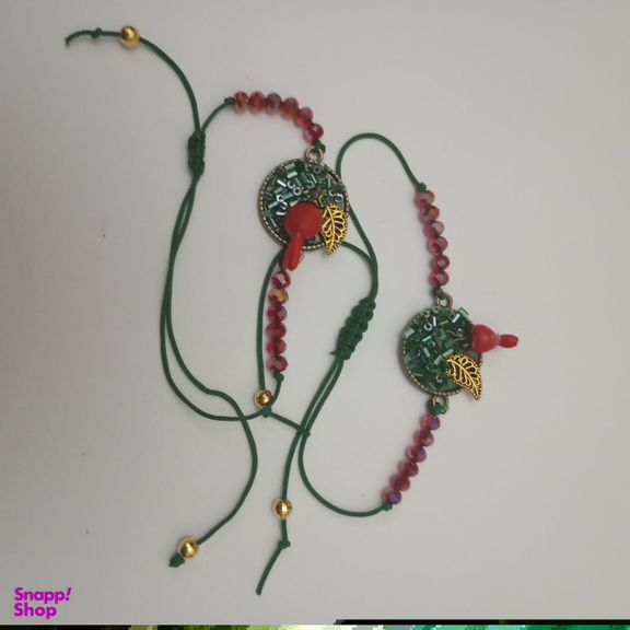 دستبند دخترانه طرح دانه انار و برگ یلدایی کد 31301 بسته ۲ عددی