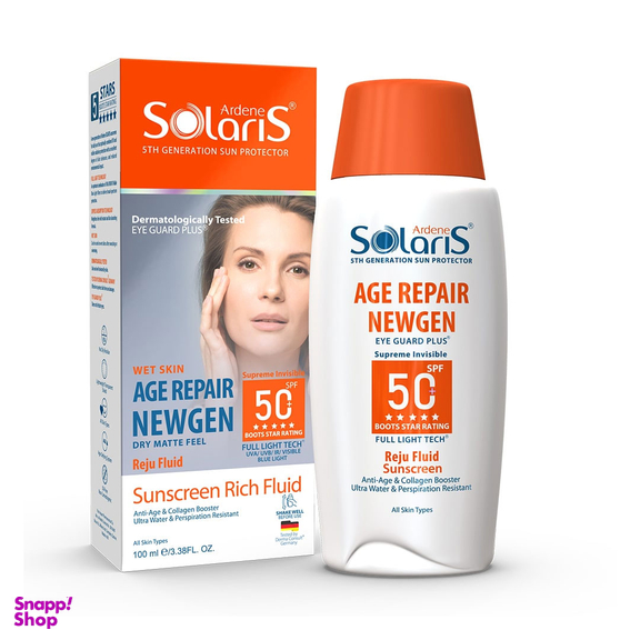 فلوئید ضدآفتاب آردن سولاریس مدل Agerepair Newgen SPF 50 بی رنگ حجم 100 میلی لیتر
