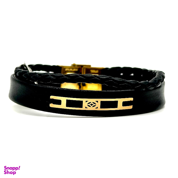 دستبند چرم و پلاک طلا 18 عیار مردانه کد ch65