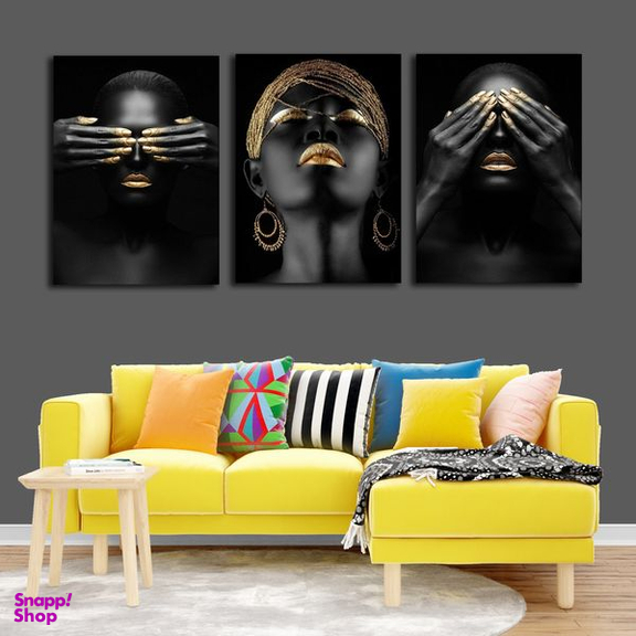 تابلو شاسی آلباتروس طرح دختر سیاه و طلایی مدل A025 مجموعه 3 عددی