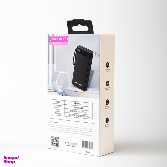 پاوربانک کلومن مدل KP-019 ظرفیت 20000 میلی آمپر ساعت به همراه کابل MICROUSB / USB-C/ لایتنینگ