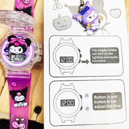 ساعت مچی دیجیتال پسرانه مدل کرومی چراغ دار موزیکال به همراه آویز