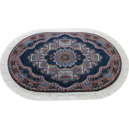 فرش ماشینی مدل بیضی طرح ناردون زمینه سرمه ای