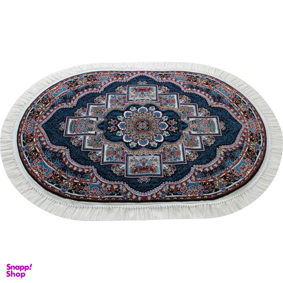 فرش ماشینی مدل بیضی طرح ناردون زمینه سرمه ای