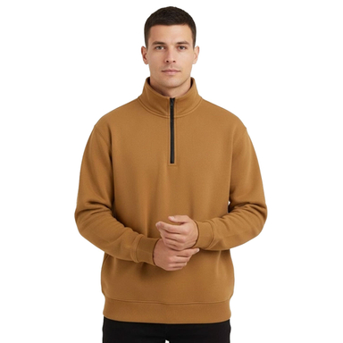 سویشرت نیم زیپ مردانه به رسم کد 80020 رنگ نسکافه ای