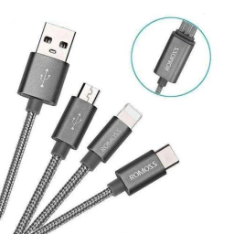 کابل تبدیل USB به MicroUSB/Lightning/Type-C روموس مدل CB25A طول 1.5 متر
