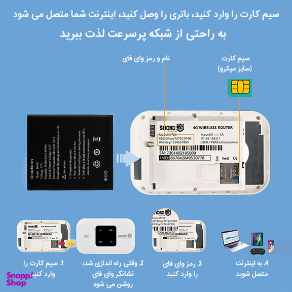 مودم جیبی 4G LTE قابل حمل اسفیورد مدل M720