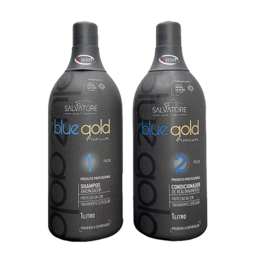 شامپو و کراتین سالواتور مدل Blue gold مجموعه 2 عددی