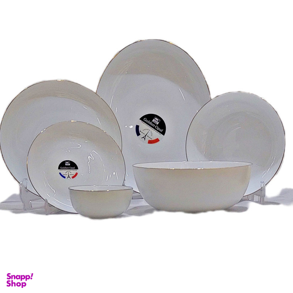 سرویس غذاخوری 26 پارچه گلدن اپال مدل سفید خط طلا