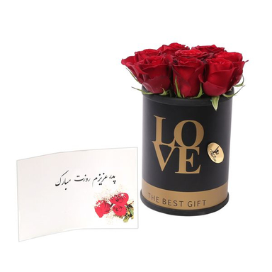 سبد گل رز راتا رز کد B8 به همراه کارت تبریک طرح پدر عزیزم روزت مبارک
