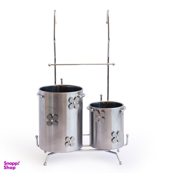 جای قاشقی استیل دوقلو آسمان پایه دار گلدار کد 136g
