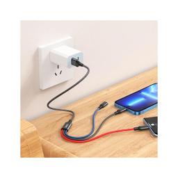 کابل تبدیل 3 کاره USB به لایتنینگ و MicroUSB و USB-C هوکو مدل X76 3IN1 طول 1 متر