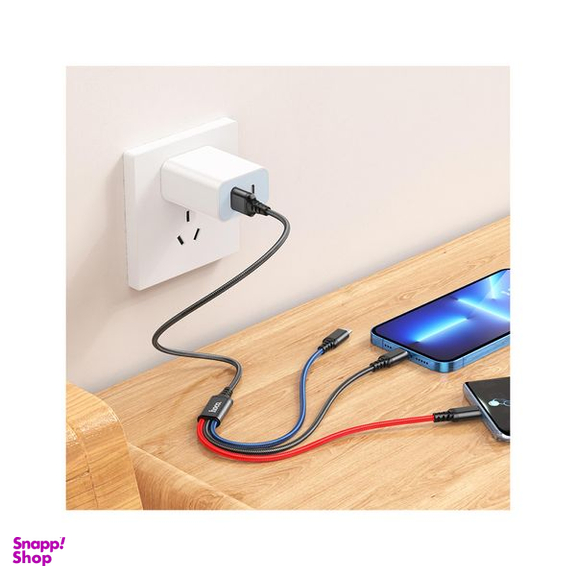کابل تبدیل 3 کاره USB به لایتنینگ و MicroUSB و USB-C هوکو مدل X76 3IN1 طول 1 متر