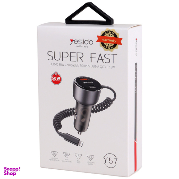 شارژر فندکی فست یسیدو مدل Y57 50W PD+ QC3.0