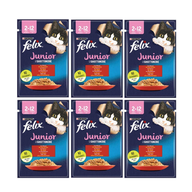 پوچ بچه گربه فلیکس مدل گوشت وزن 85 گرم مجموعه 6 عددی